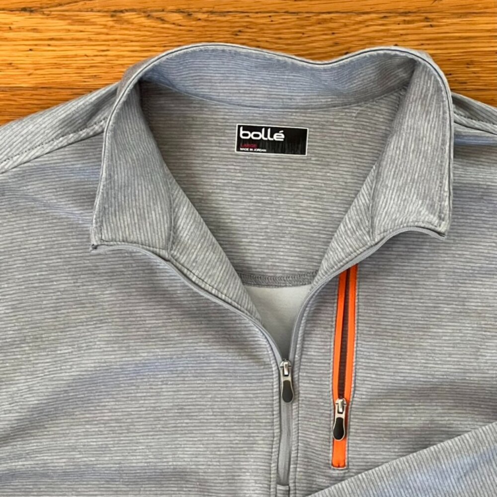 Bollé men's performance 1/4-zip golf pullover, gray with orange zippered pocket